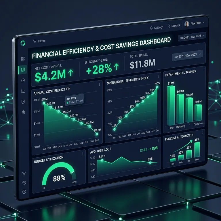 Dashboard showing cost efficiency and automation savings