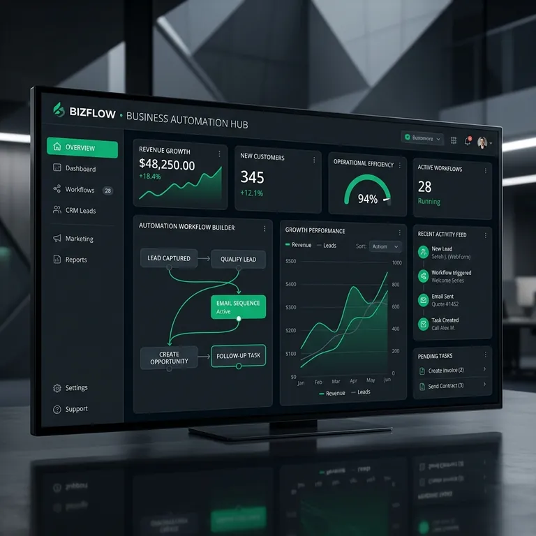 Small business automation dashboard showing multiple workflows